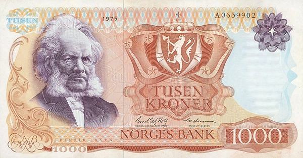 NORWAY 1000 Kroner 1975 Pick 40 collectible banknote