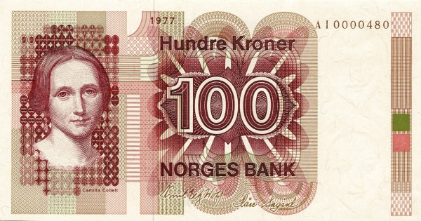 NORWAY 100 Kroner 1977 Pick 41 collectible banknote
