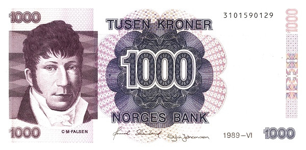 NORWAY 1000 Kroner 1989 Pick 45 collectible banknote