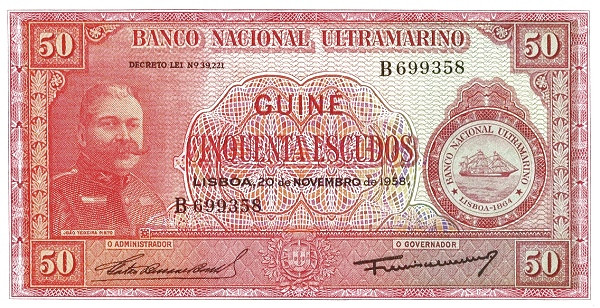 PORTUGUESE GUINEA 50 Escudos 1958 Pick 37