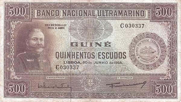 PORTUGUESE GUINEA 500 Escudos 1964 Pick 42 collectible banknote