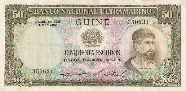 PORTUGUESE GUINEA 50 Escudos 1971 Pick 44 collectible banknote