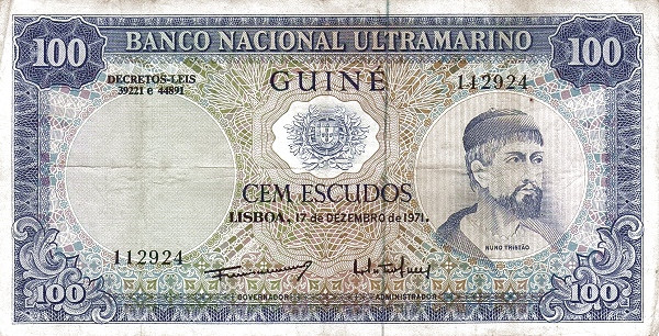 PORTUGUESE GUINEA 100 Escudos 1971 Pick 45 collectible banknote