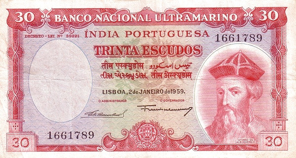 PORTUGUESE INDIA 30 Escudos 1959 Pick 41