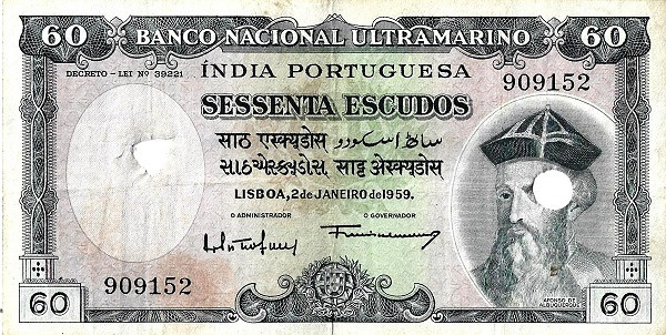 PORTUGUESE INDIA 60 Escudos 1959 Pick 42
