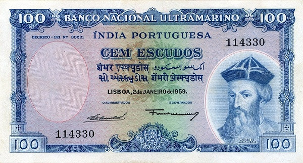 PORTUGUESE INDIA 100 Escudos 1959 Pick 43