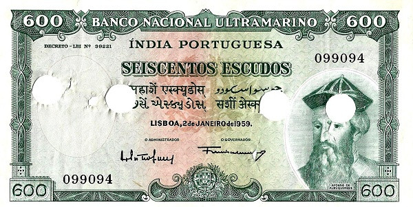 PORTUGUESE INDIA 600 Escudos 1959 Pick 45 collectible banknote