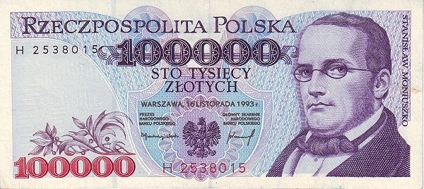 POLAND 100000 Zlotych 1993 Pick 160 collectible banknote