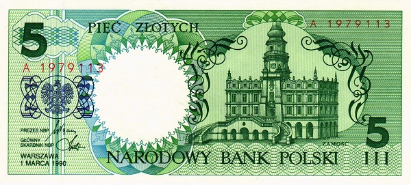 POLAND 5 Zlotych 1990 Pick 166 collectible banknote