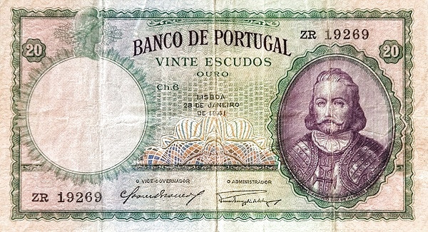 PORTUGAL 20 Escudos 1959 Pick 153