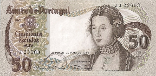 PORTUGAL 50 Escudos 1968 Pick 174 collectible banknote