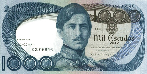 PORTUGAL 1000 Escudos 1968 Pick 175 collectible banknote