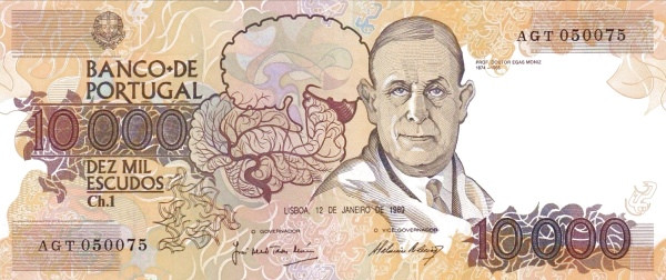 PORTUGAL 10000 Escudos 1989 Pick 185 collectible banknote