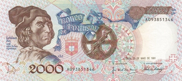 PORTUGAL 2000 Escudos 1991 Pick 186 collectible banknote