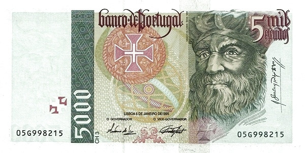 PORTUGAL 5000 Escudos 1995 Pick 190 collectible banknote