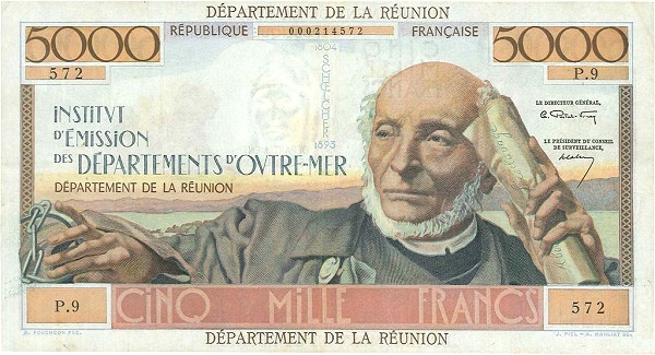 RÉUNION 5000 Francs 1965 Pick 53 collectible banknote