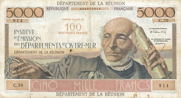 RÉUNION 100 Nouveaux 1967 Pick 56 collectible banknote