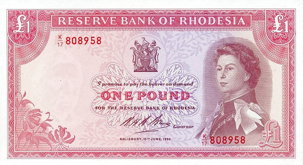 RHODESIA 1 Pound 1966 Pick 28 collectible banknote