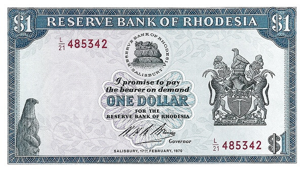 RHODESIA 1 Dollar 1970 Pick 30 collectible banknote