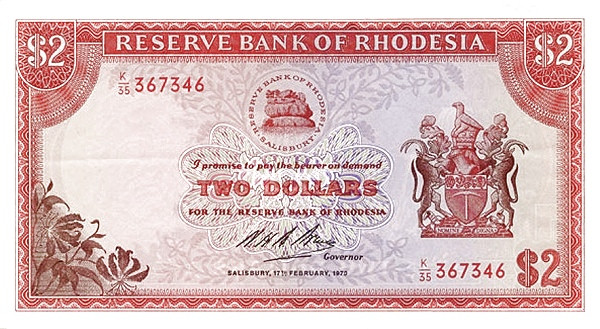 RHODESIA 2 Dollars 1970 Pick 31 collectible banknote