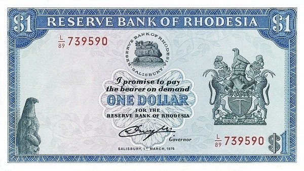 RHODESIA 1 Dollar 1976 Pick 34 collectible banknote