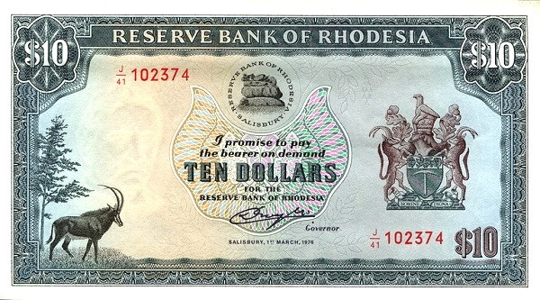 RHODESIA 10 Dollars 1976 Pick 37 collectible banknote