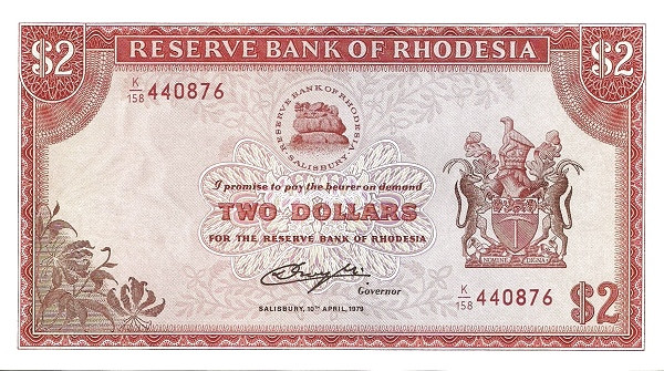 RHODESIA 2 Dollars 1979 Pick 39 collectible banknote