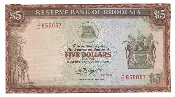 RHODESIA 5 Dollars 1979 Pick 40 collectible banknote