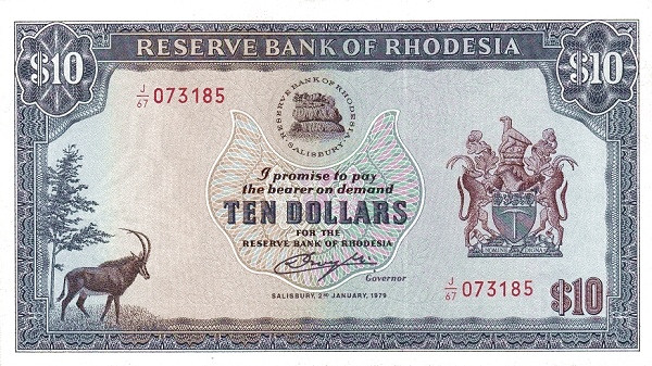 RHODESIA 10 Dollars 1979 Pick 41 collectible banknote