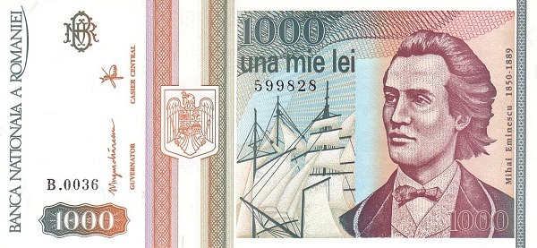 ROMANIA 1000 Lei 1993 Pick 102