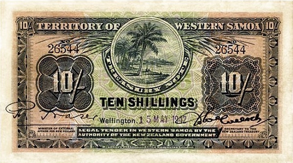 SAMOA 10 Shillings 1959 Pick 7 collectible banknote