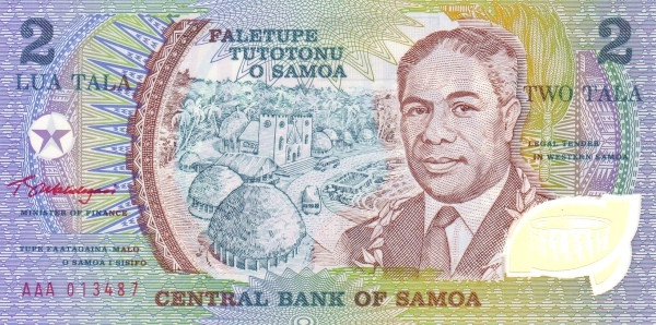 SAMOA 2 Tala 1990 Pick 31 collectible banknote