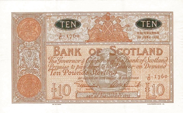 SCOTLAND 10 Pounds 1963 Pick 93 collectible banknote