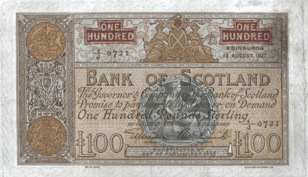 SCOTLAND 100 Pounds 1962 Pick 95 collectible banknote