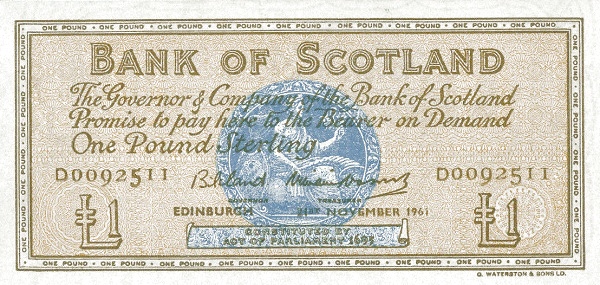 SCOTLAND 1 Pound 1961 Pick 102