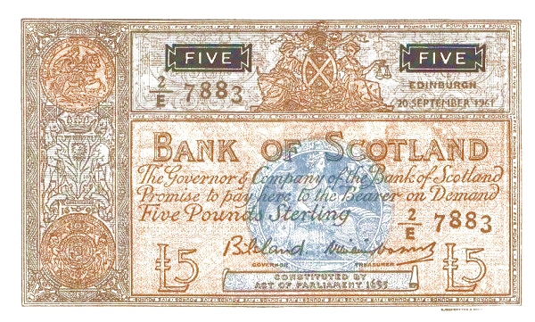 SCOTLAND 5 Pounds 1961 Pick 103
