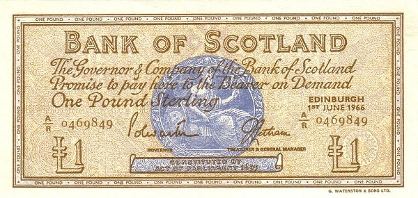 SCOTLAND 1 Pound 1966 Pick 105 collectible banknote