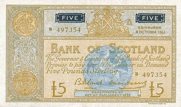 SCOTLAND 5 Pounds 1961 Pick 106 collectible banknote