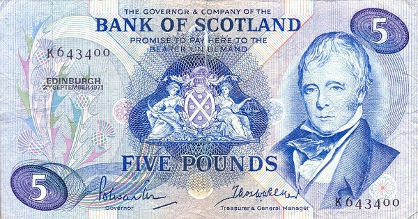 SCOTLAND 5 Pounds 1970 Pick 112 collectible banknote