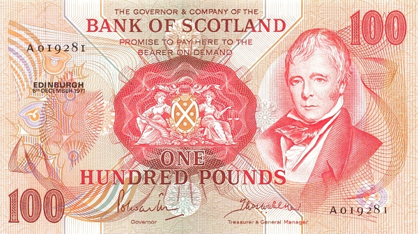 SCOTLAND 100 Pounds 1971 Pick 115 collectible banknote