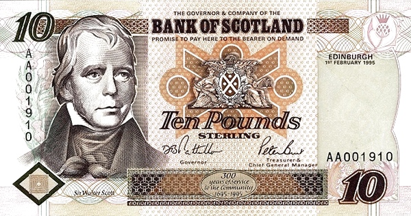 SCOTLAND 10 Pounds 1995 Pick 120 collectible banknote