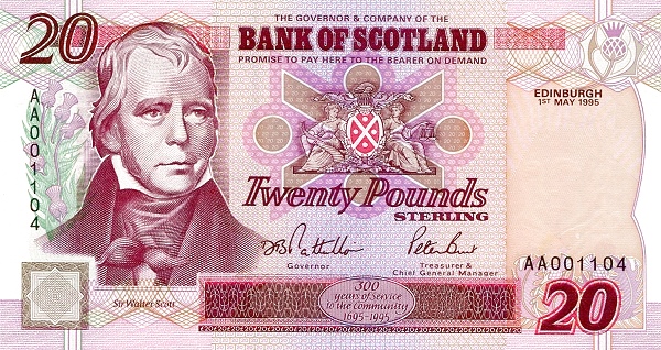 SCOTLAND 20 Pounds 1995 Pick 121 collectible banknote