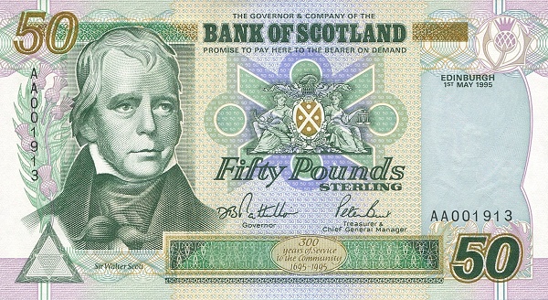 SCOTLAND 50 Pounds 1995 Pick 122 collectible banknote