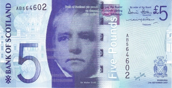 SCOTLAND 5 Pounds 2007 Pick 124 collectible banknote