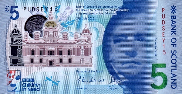 SCOTLAND 5 Pounds 2015 Pick 129 collectible banknote
