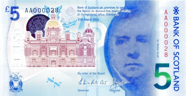 SCOTLAND 5 Pounds 2016 Pick 130 collectible banknote