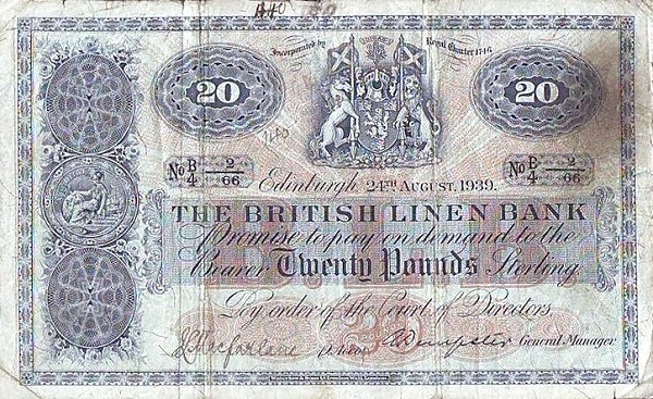 SCOTLAND 20 Pounds 1957 Pick 159 collectible banknote