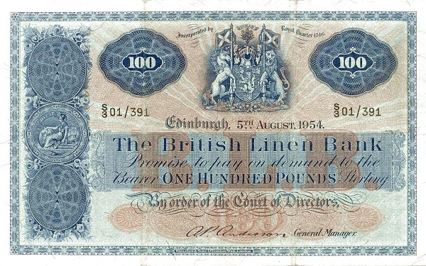 SCOTLAND 100 Pounds 1957 Pick 160 collectible banknote