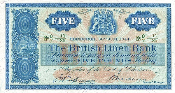 SCOTLAND 5 Pounds 1959 Pick 161 collectible banknote