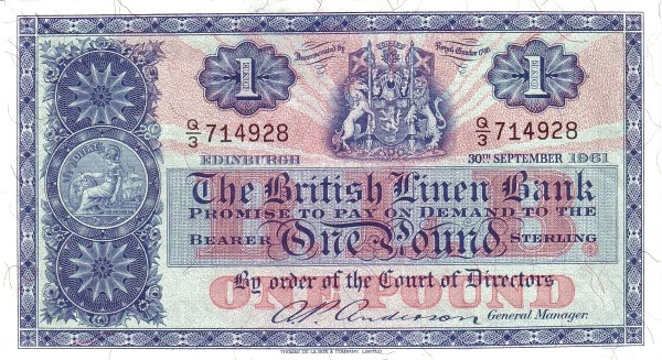 SCOTLAND 1 Pound 1961 Pick 162 collectible banknote